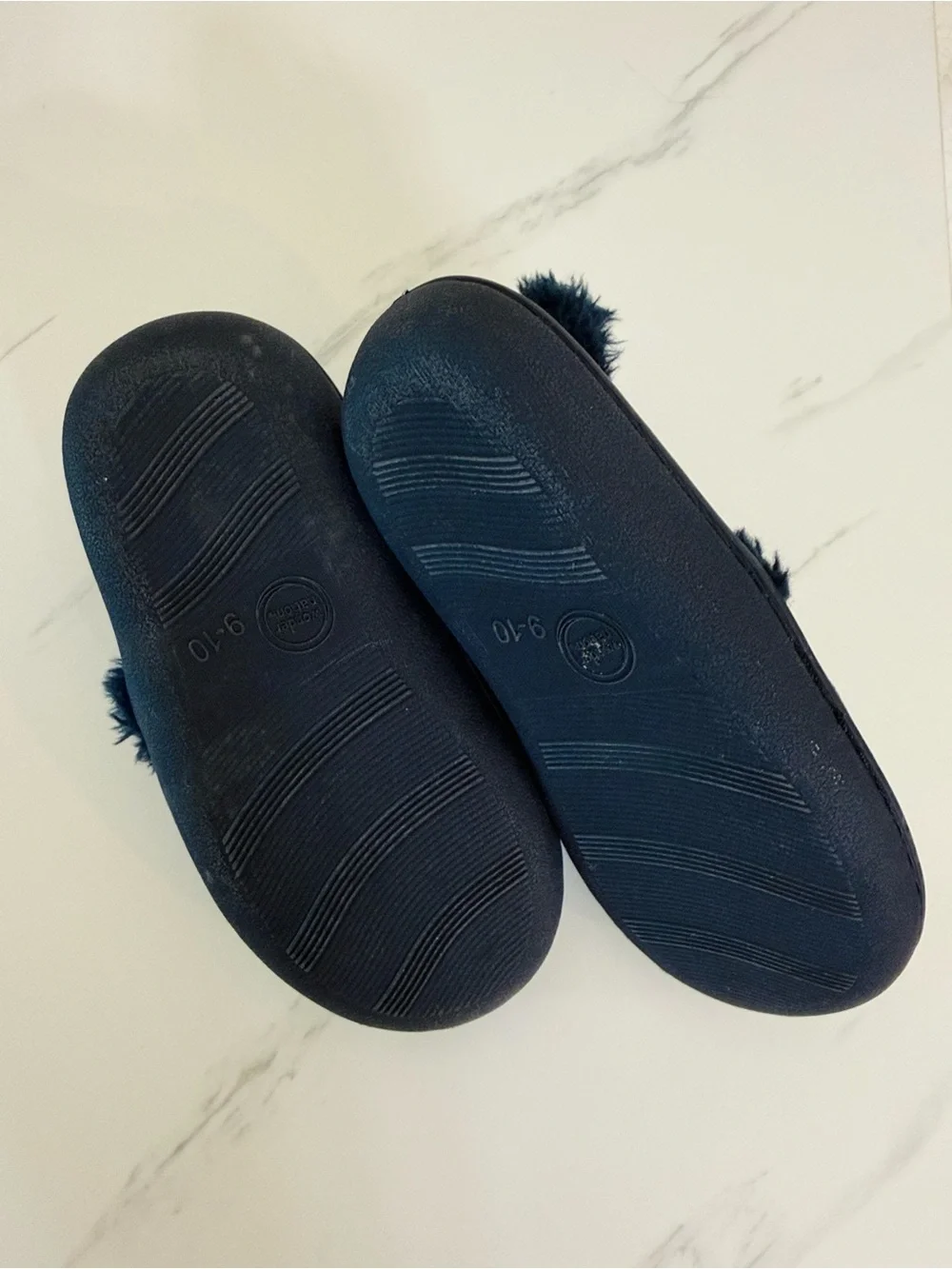 Navy Dinosaur Slippers with Faux Fur Lining and “Dino-Mite” Embroidery